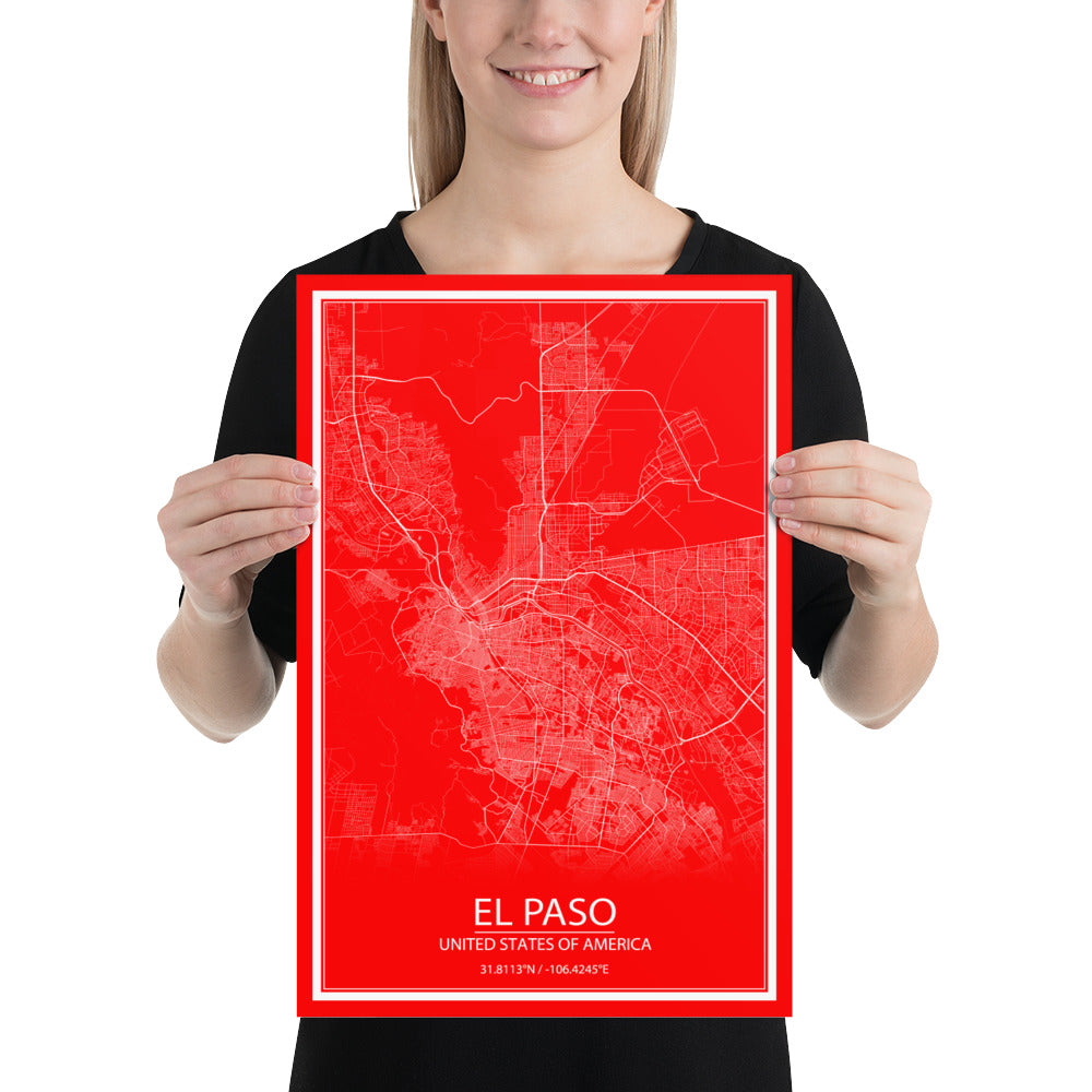 El Paso Purple and Red Paper Map