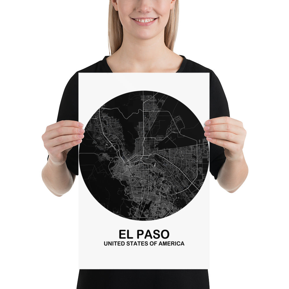 El Paso Circular Black Paper Map