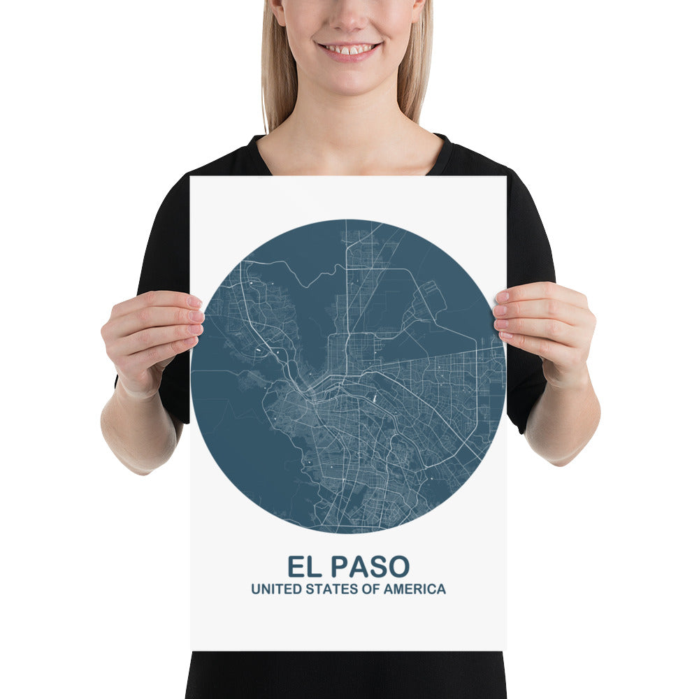 El Paso Circular Blue Paper Map