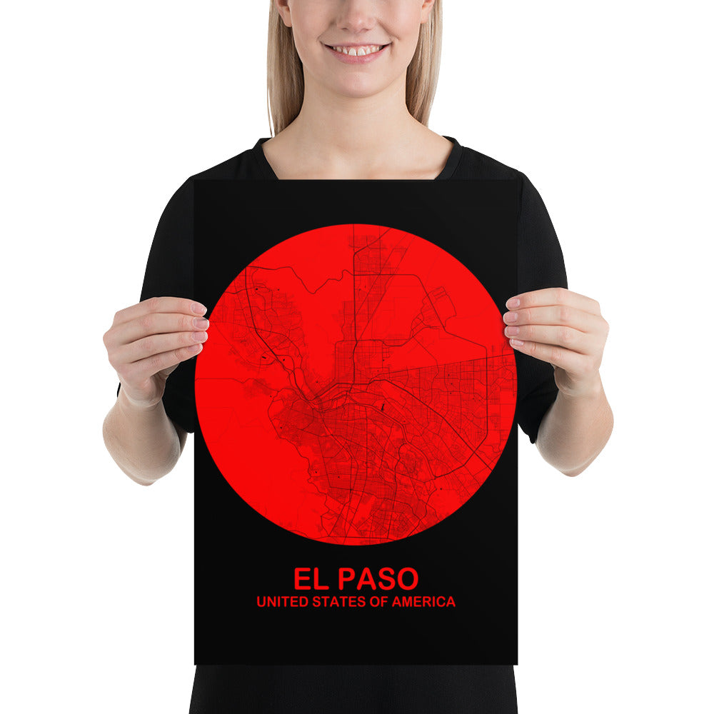 El Paso Circular Red Paper Map