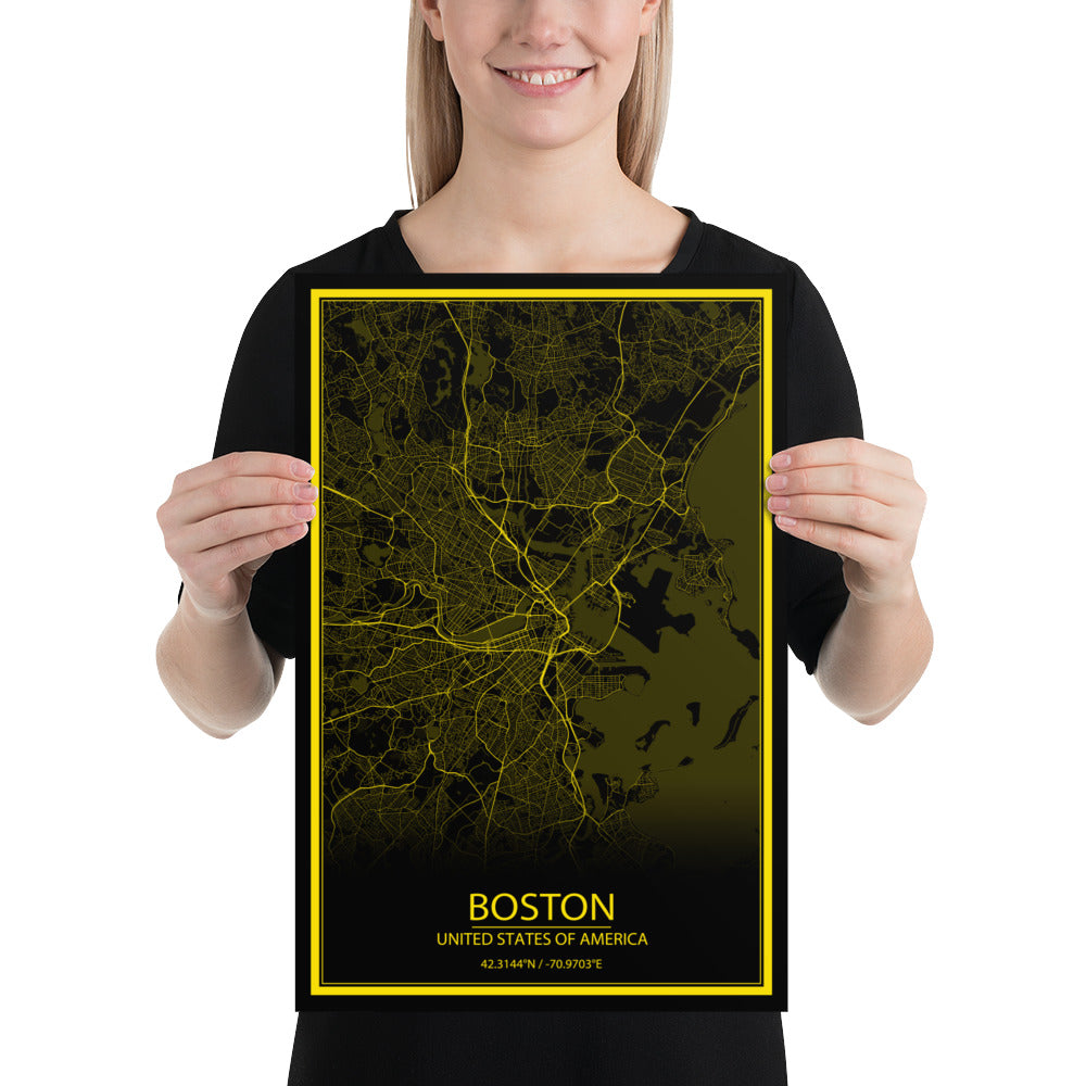 Boston Black and Yellow Paper Map