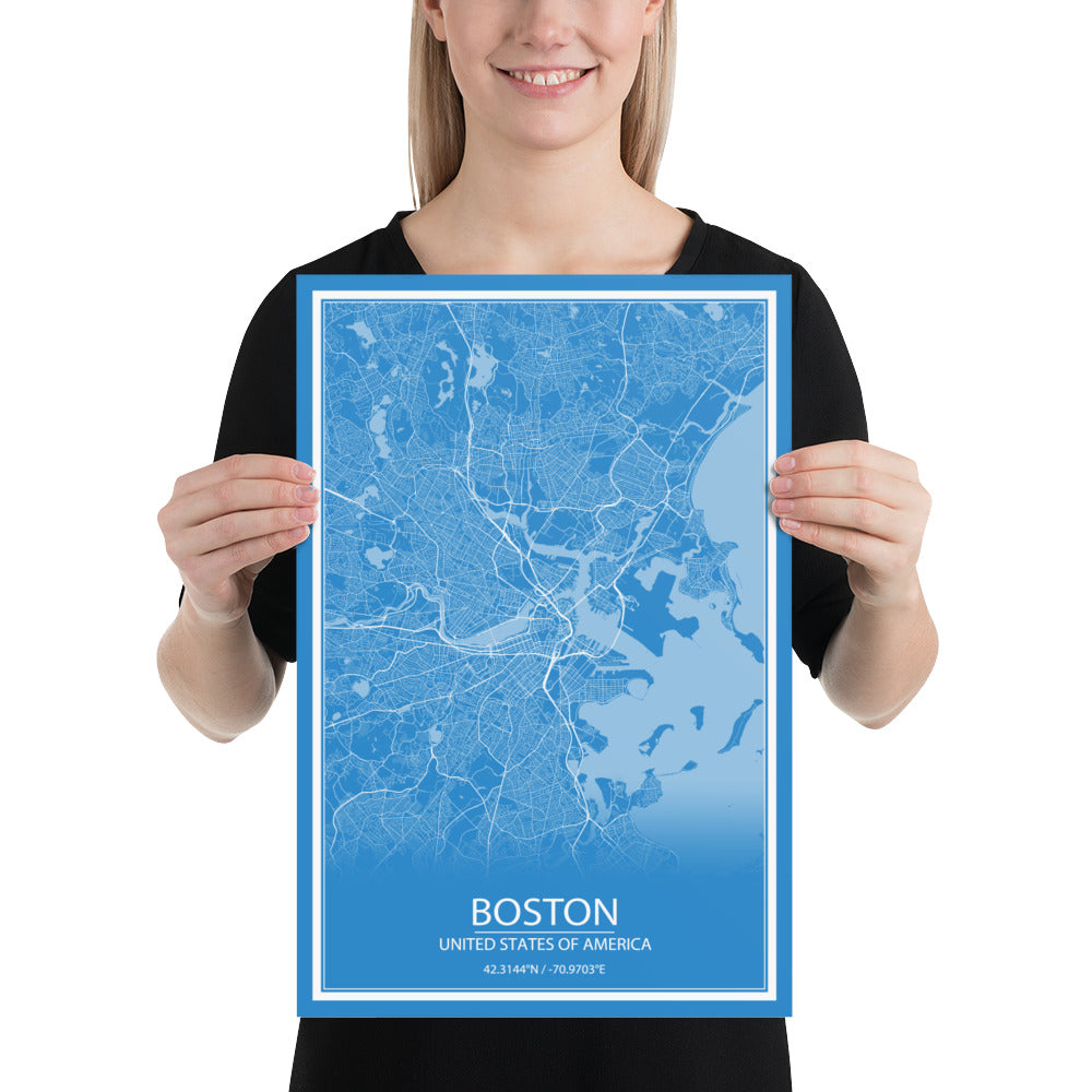 Boston Blue and White Paper Map