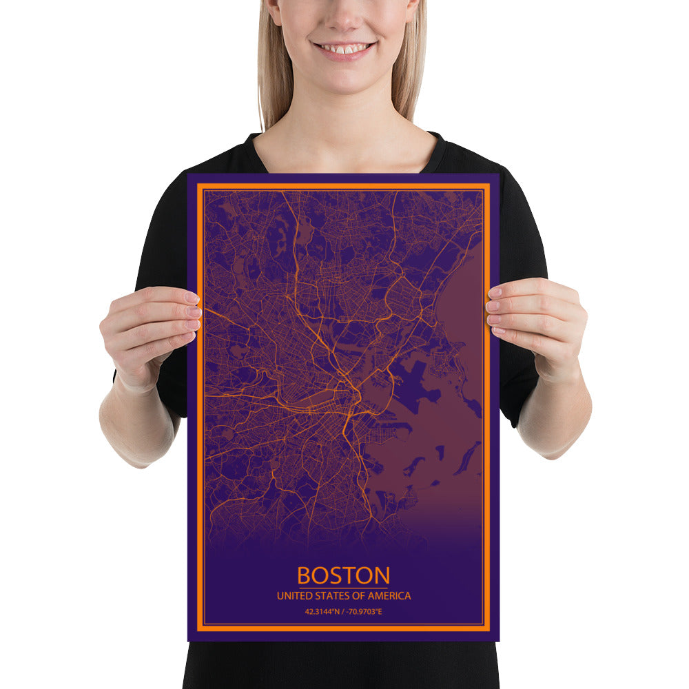 Boston Purple and Orange Paper Map