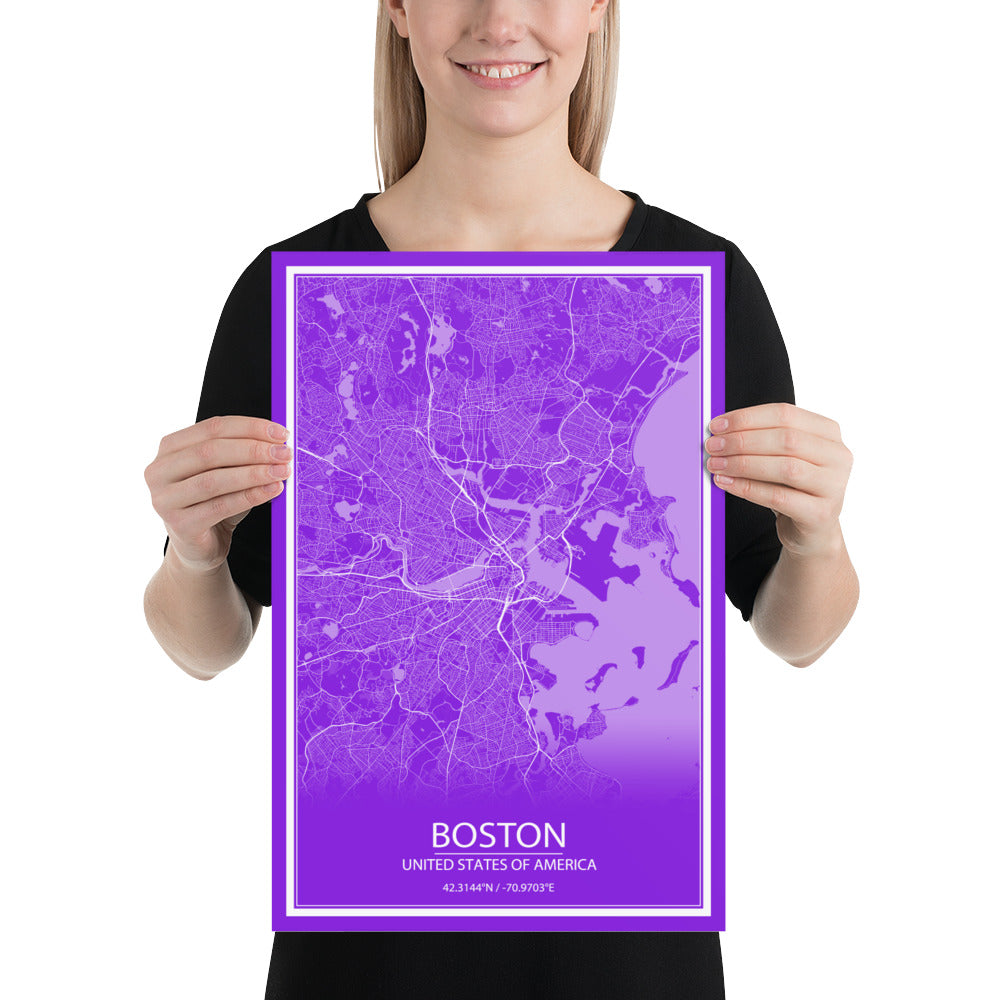 Boston Purple and White Paper Map