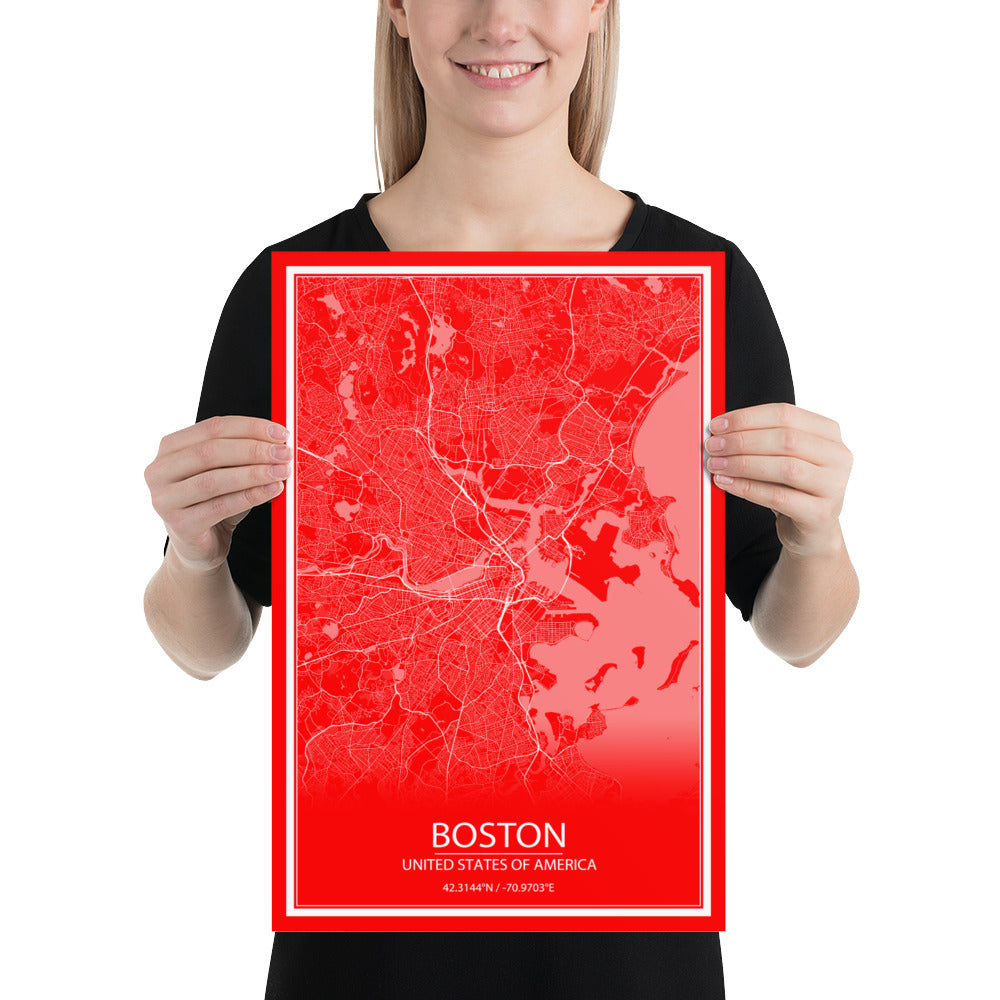 Boston Red and White Paper Map