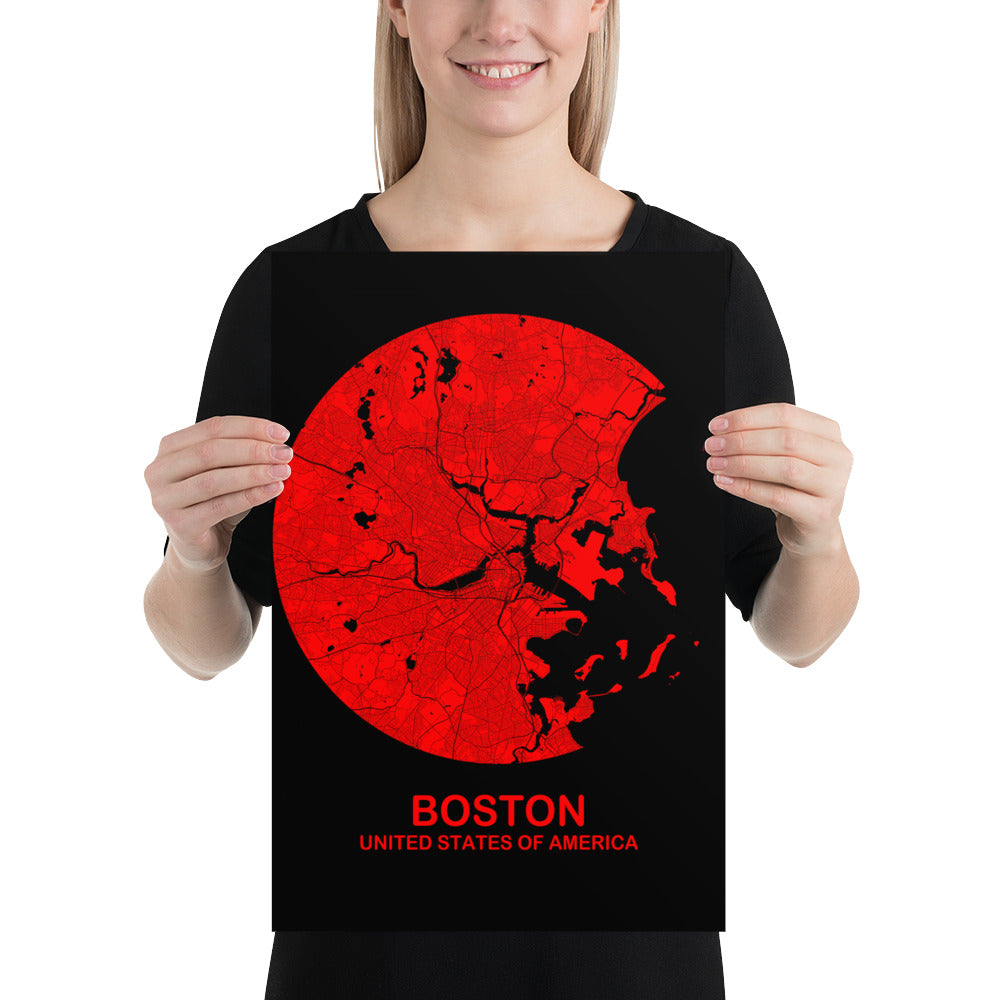 Boston Circular Red Paper Map