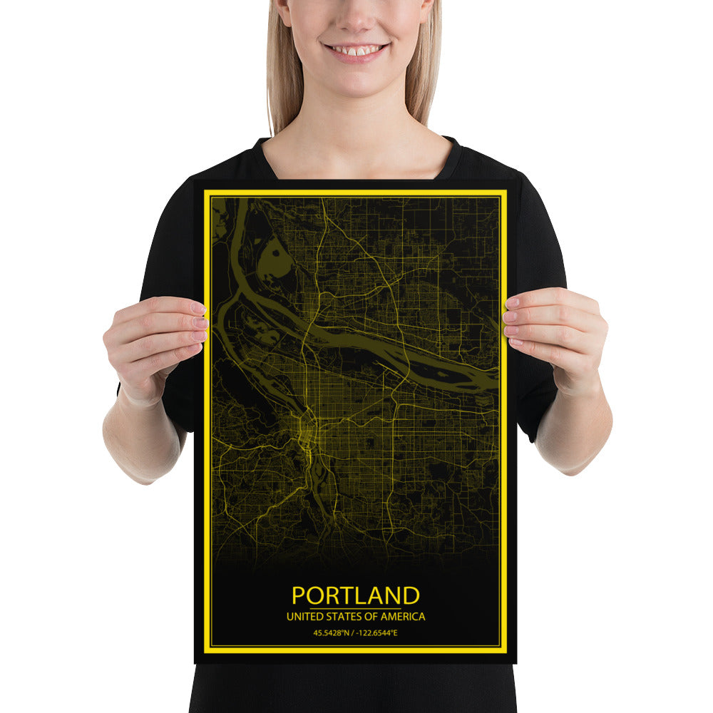 Portland Black and Yellow Paper Map