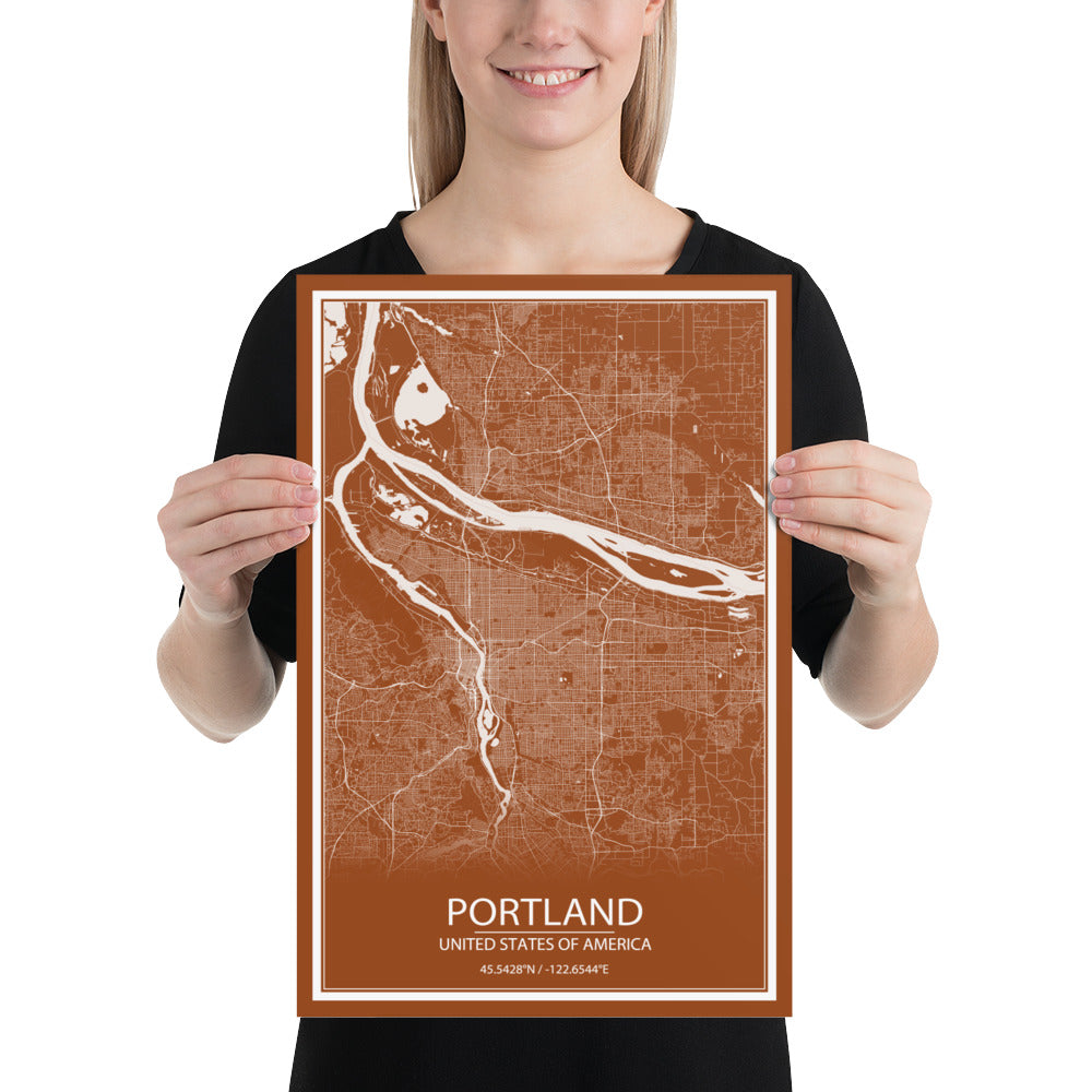 Portland Brown and White Paper Map