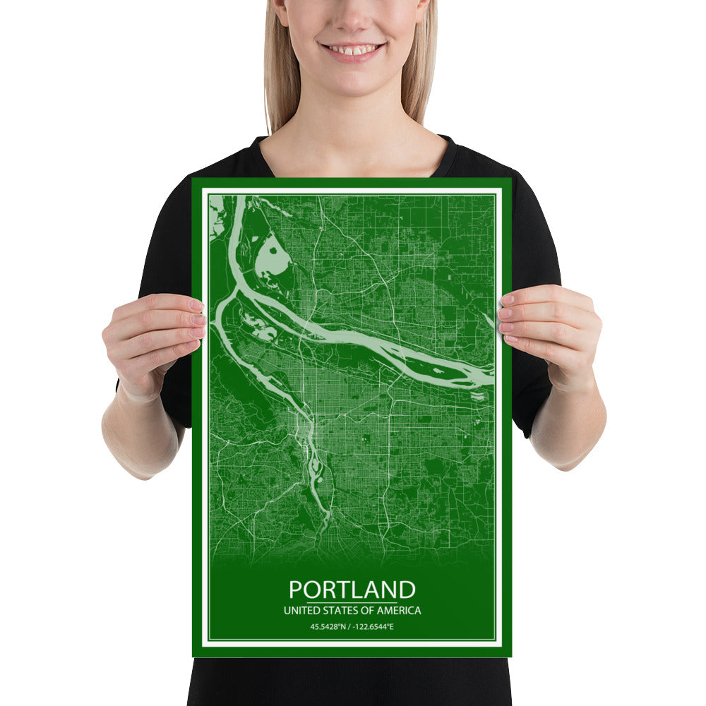 Portland Green and White Paper Map