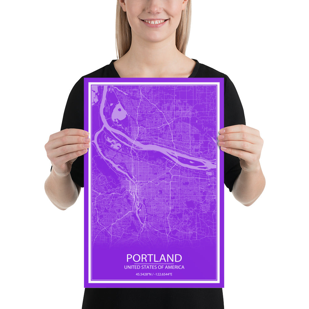 Portland Purple and White Paper Map