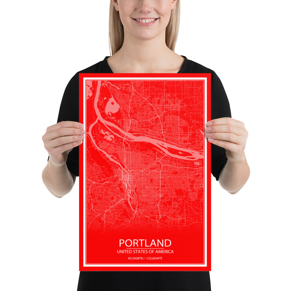 Portland Red and White Paper Map