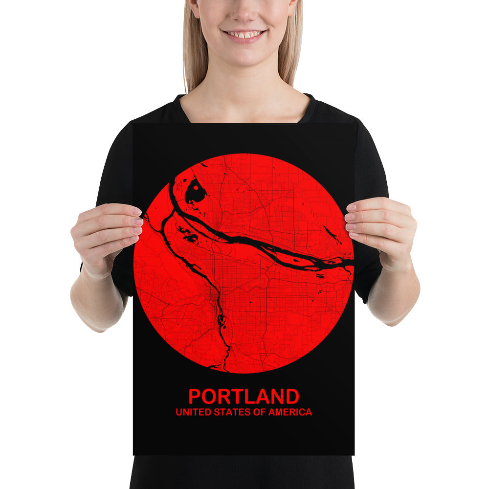 Portland Circular Red Paper Map