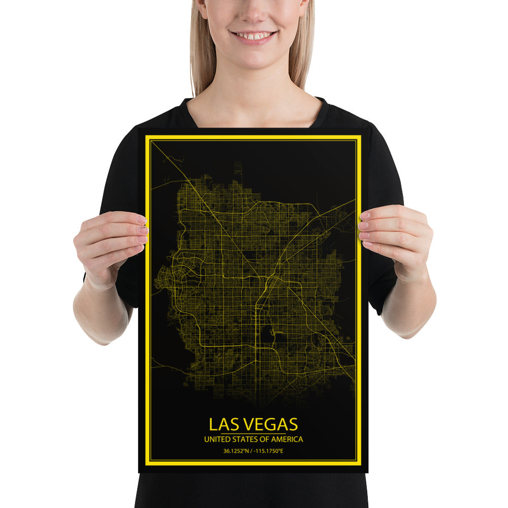 Las Vegas Black and Yellow Paper Map