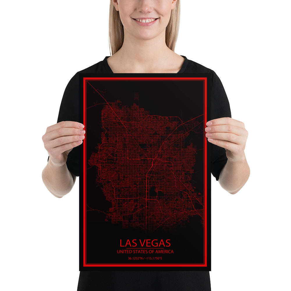 Las Vegas Black and Red Paper Map