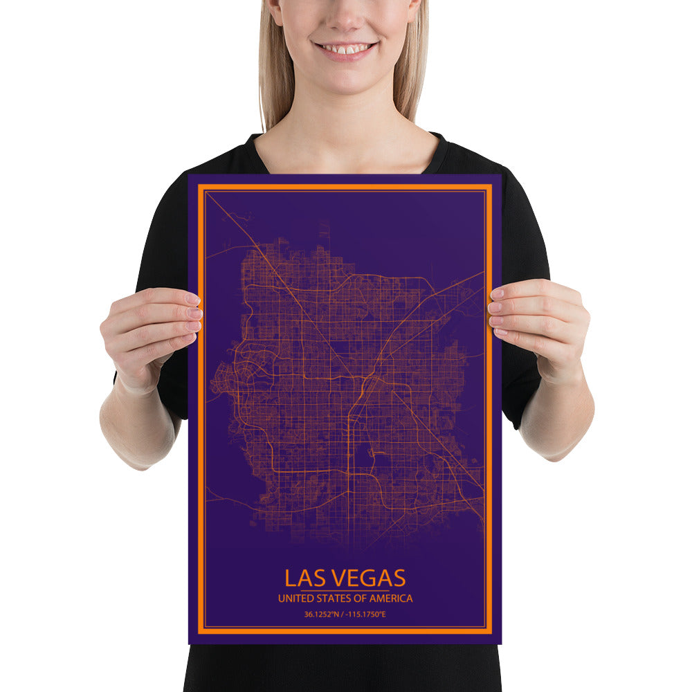 Las Vegas Purple and Orange Paper Map