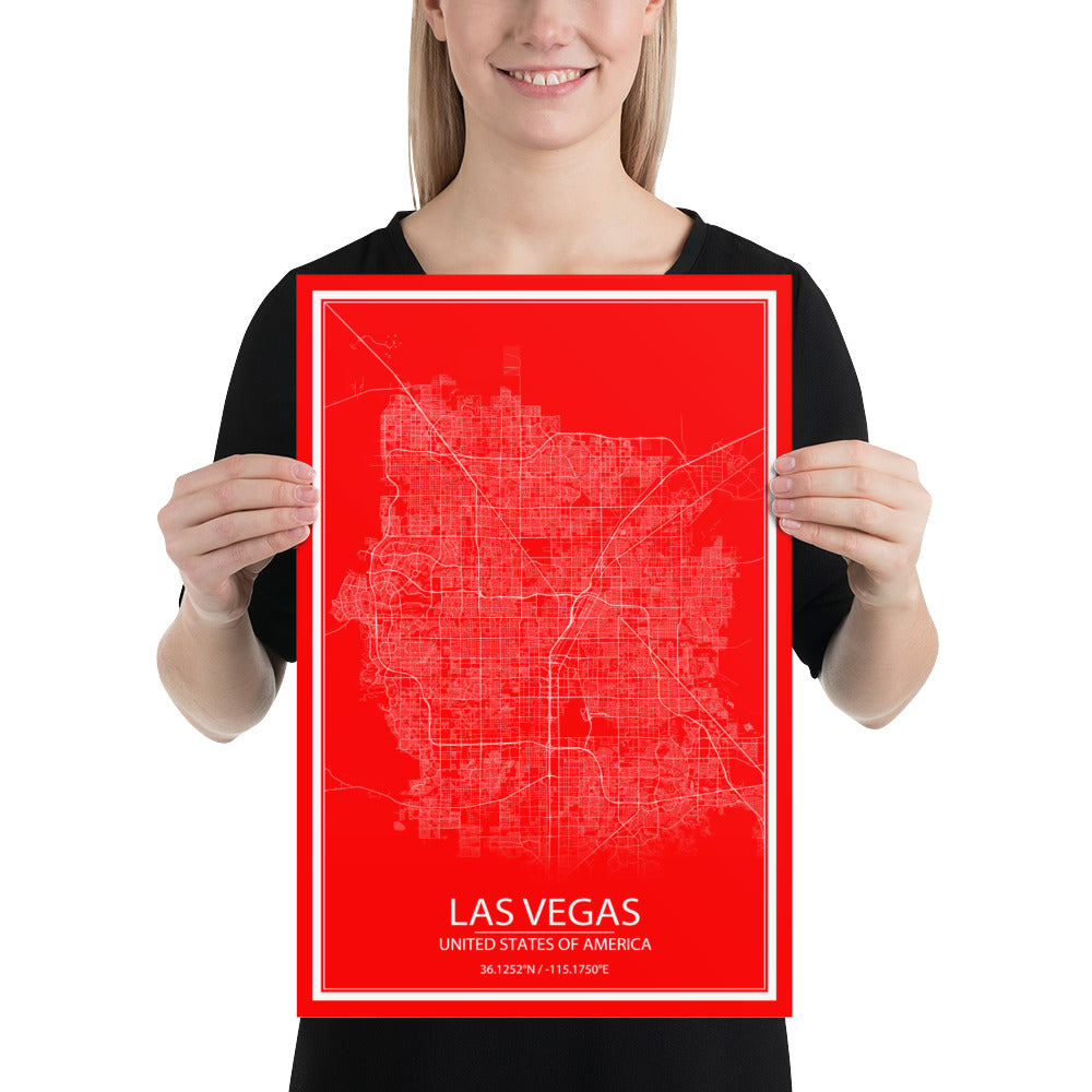 Las Vegas Red and White Paper Map