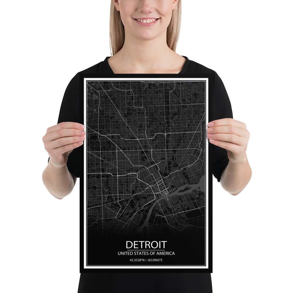 Detroit Black Paper Map