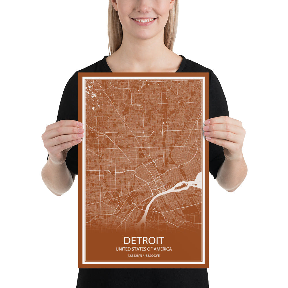 Detroit Brown and White Paper Map