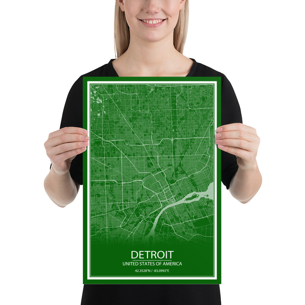 Detroit Green and White Paper Map