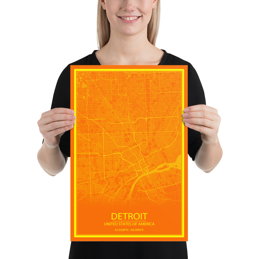 Detroit Orange and Yellow Paper Map