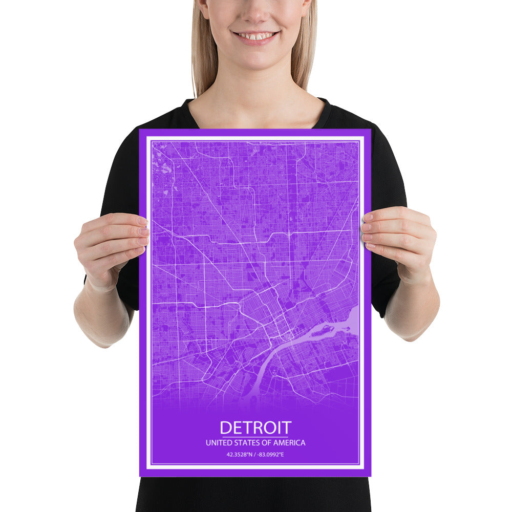 Detroit Purple and White Paper Map