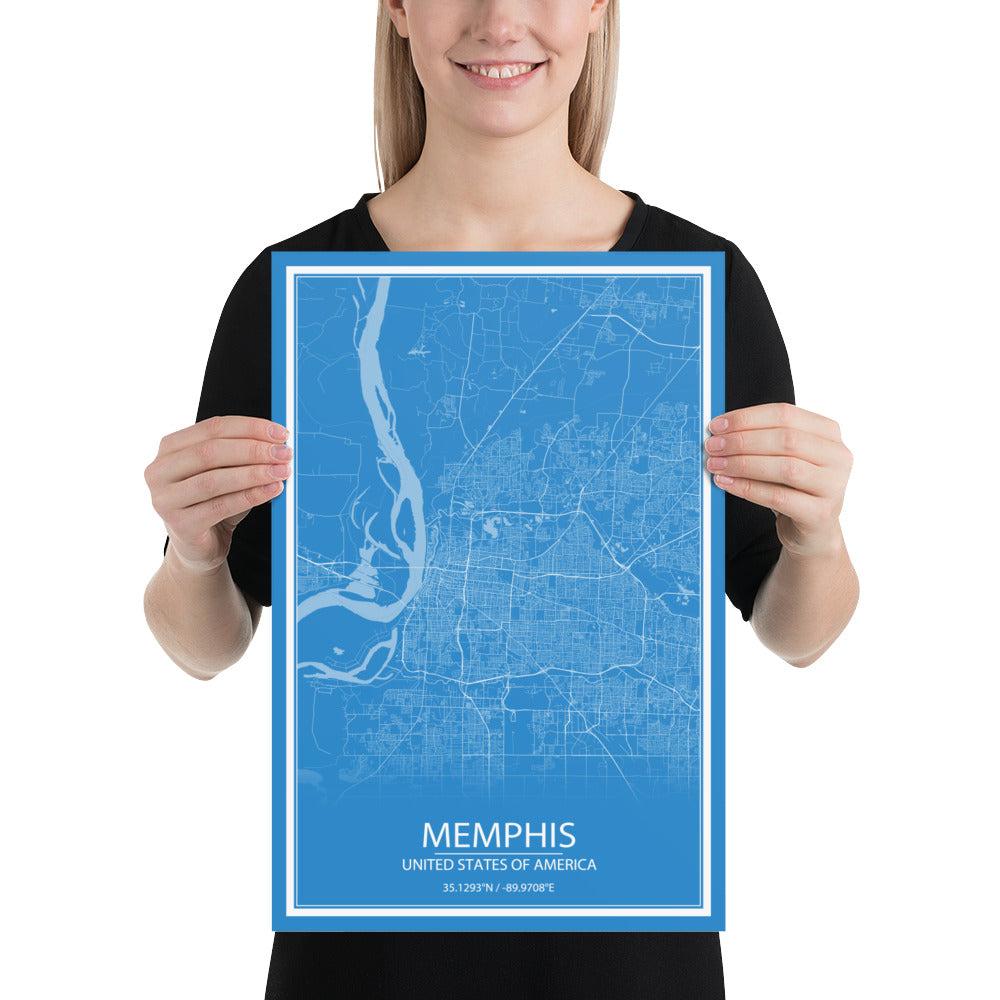 Memphis Blue and White Paper Map