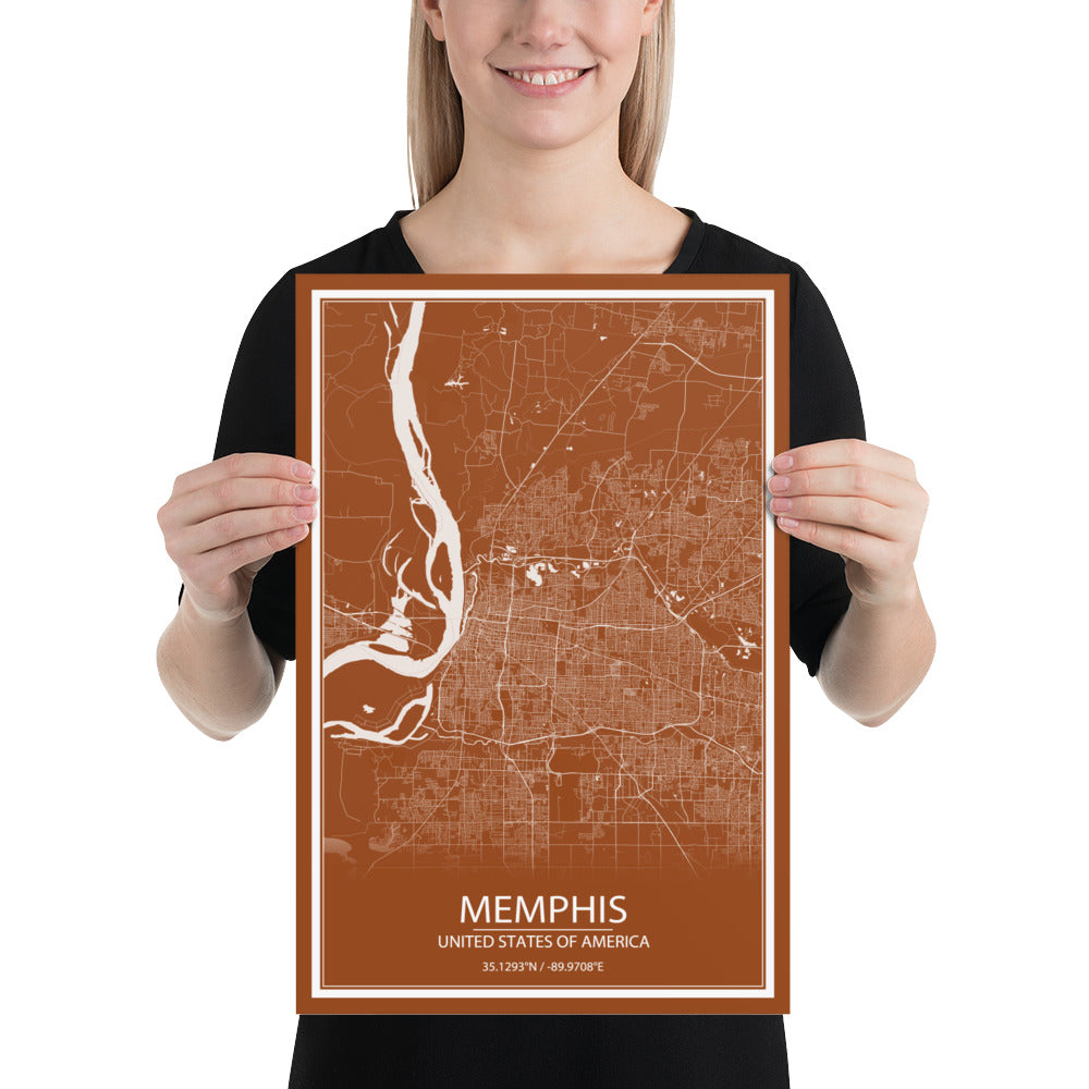 Memphis Brown and White Paper Map