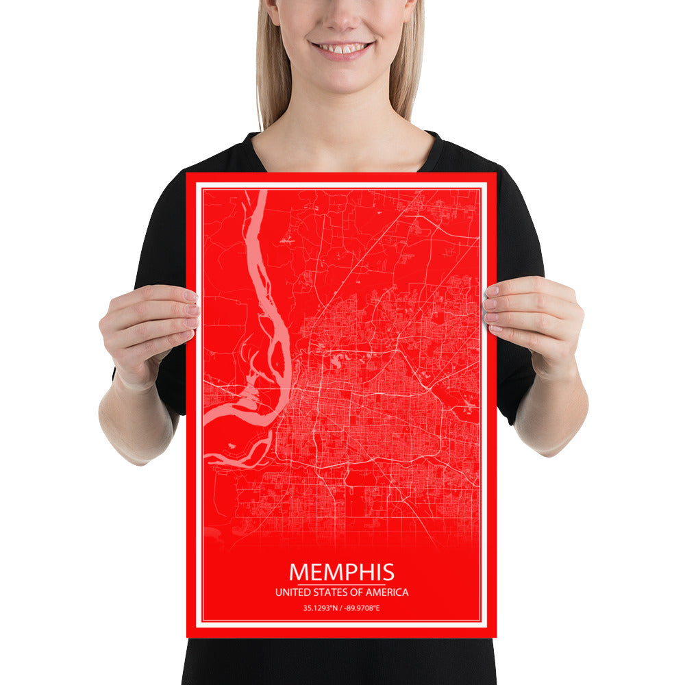 Memphis Red and White Paper Map