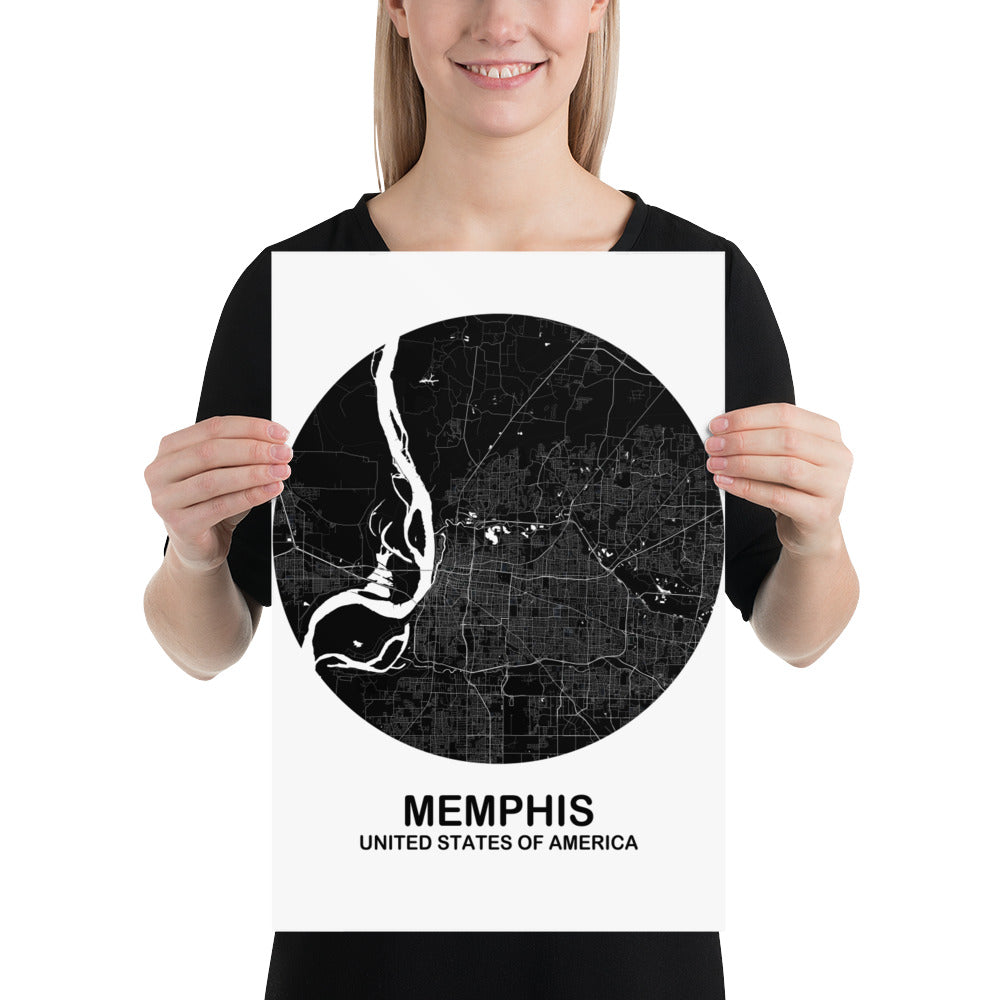 Memphis Circular Black Paper Map