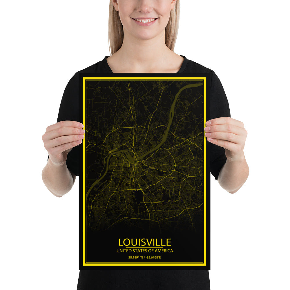 Louisville Black and Yellow Paper Map