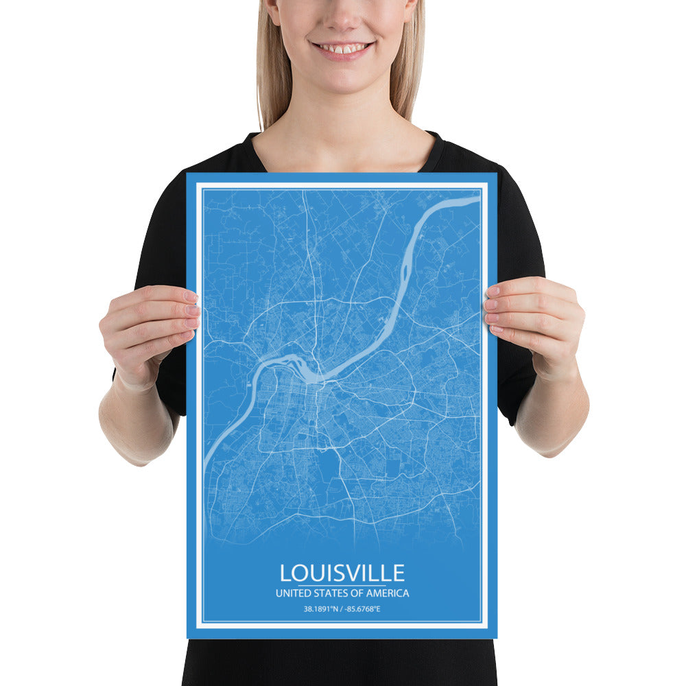 Louisville Blue and White Paper Map