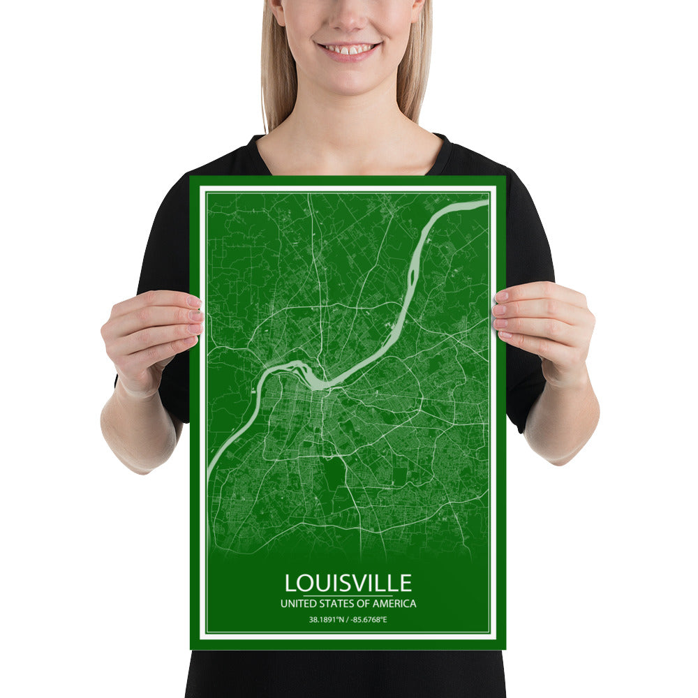 Louisville Green and White Paper Map