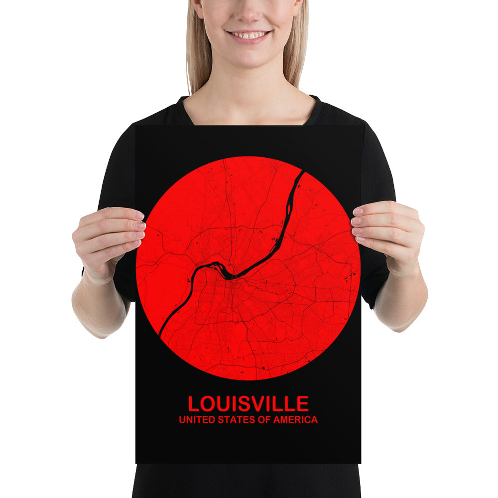 Louisville Circular Red Paper Map