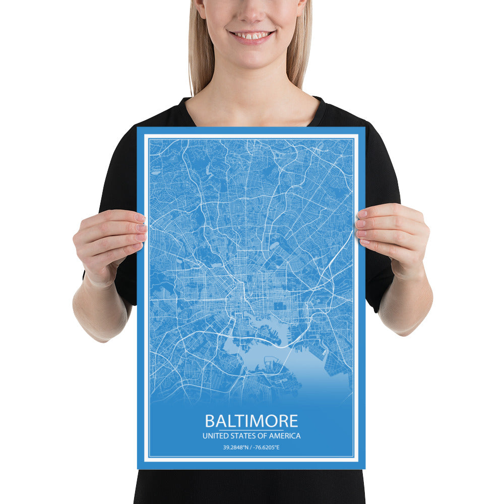 Baltimore Blue and White Paper Map