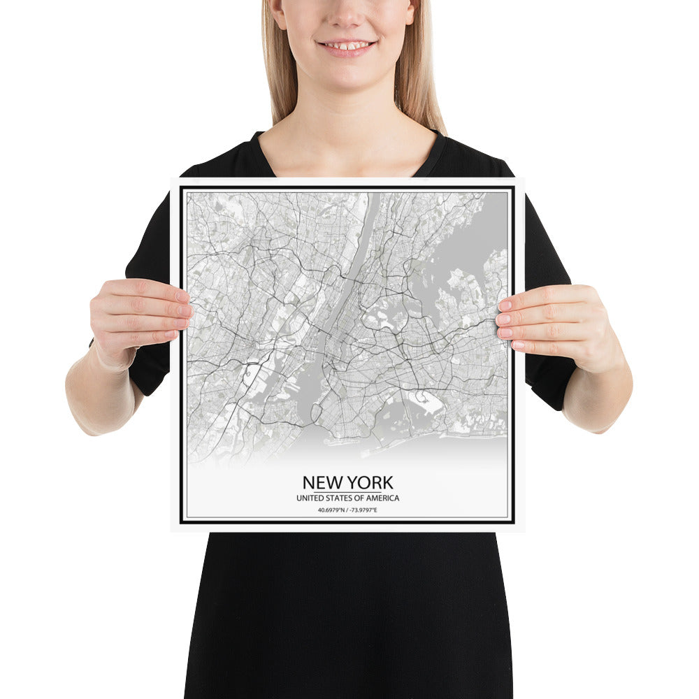 New York White Paper Map