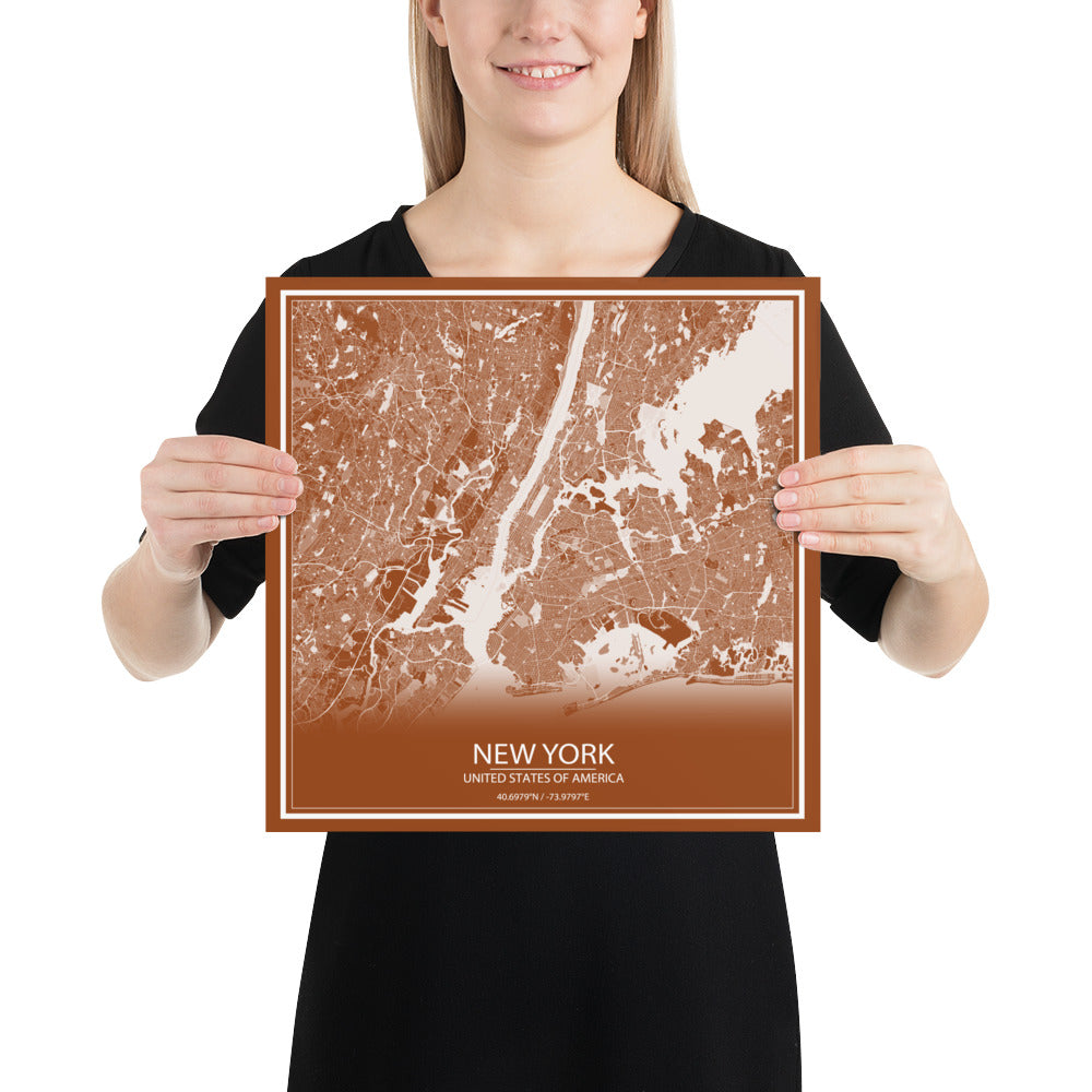 New York Brown and White Paper Map