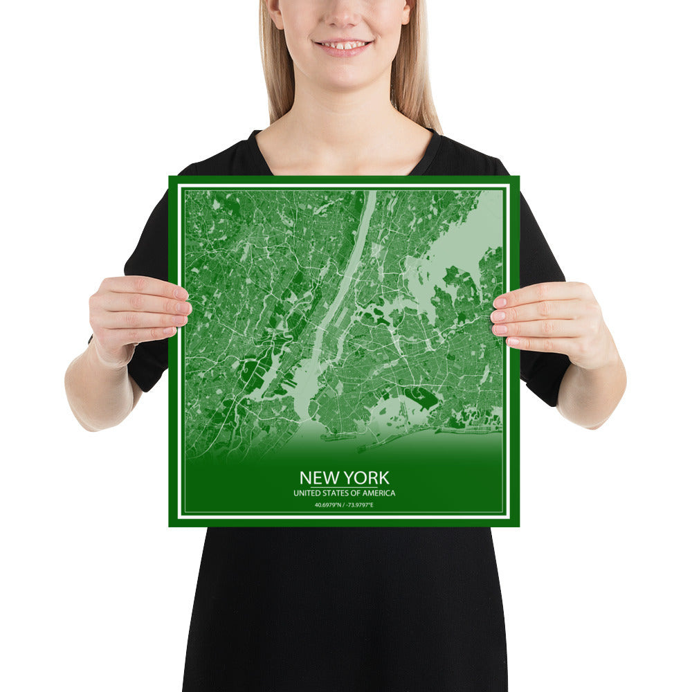 New York Green and White Paper Map