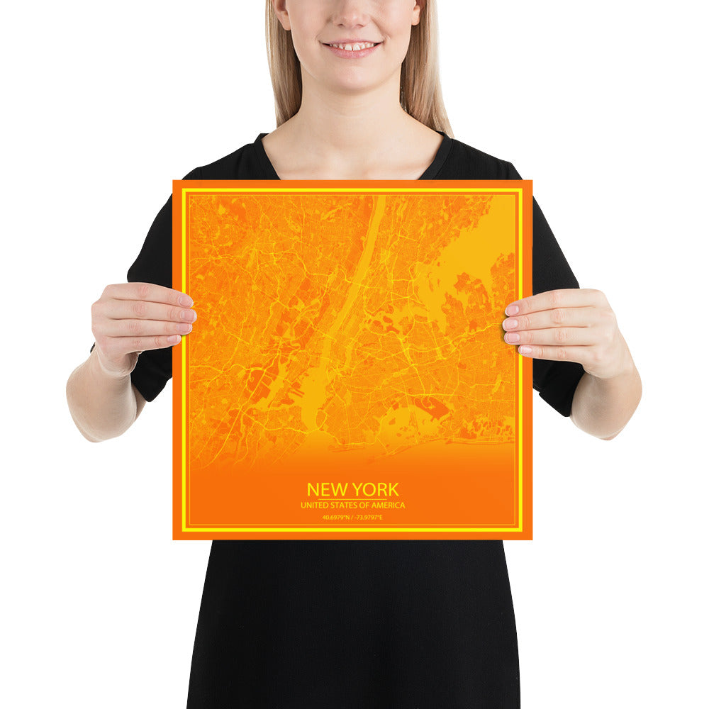 New York Orange and Yellow Paper Map