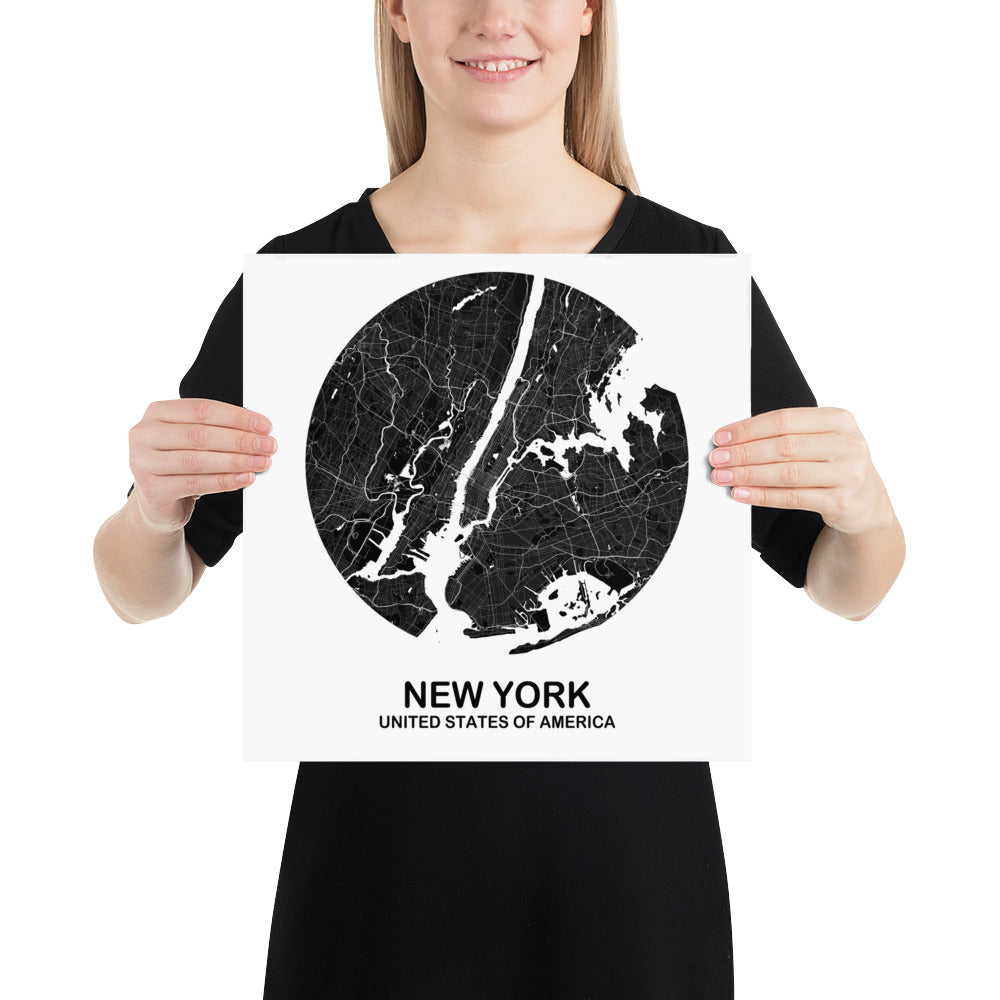 New York Circular Black Paper Map