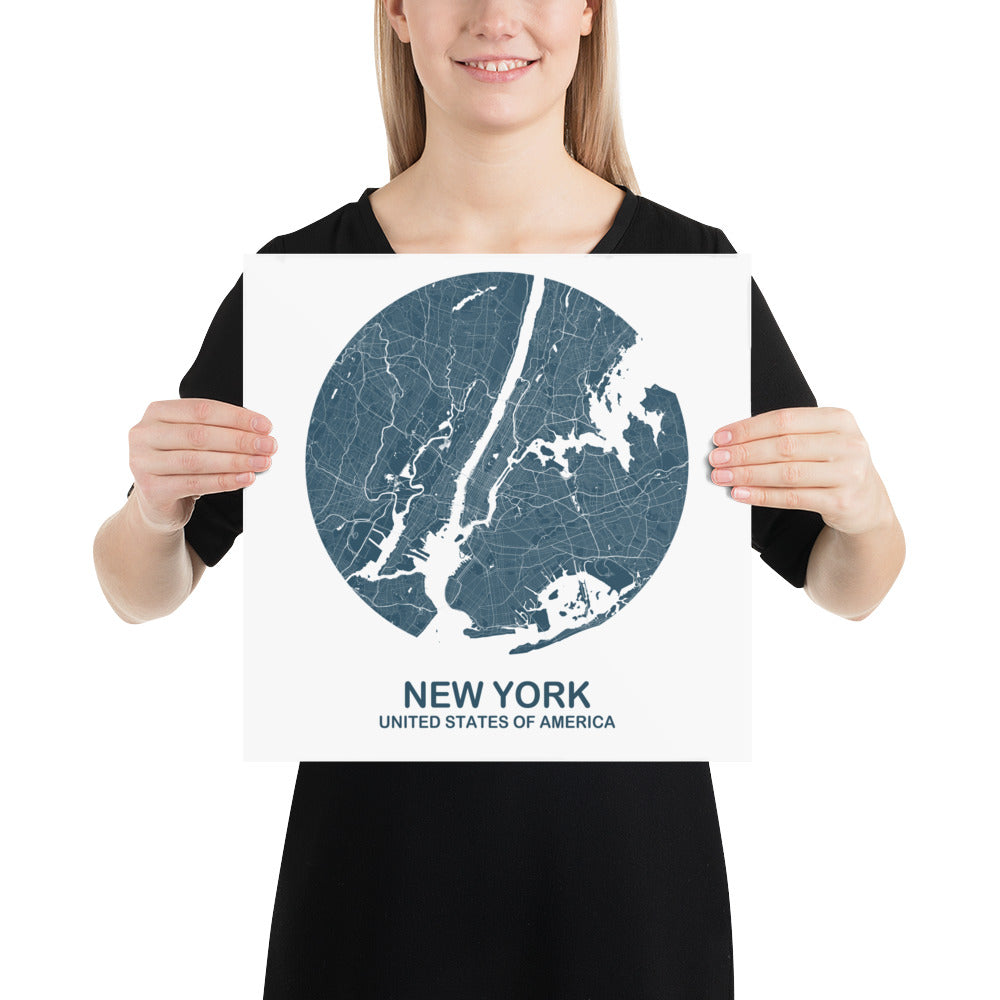 New York Circular Blue Paper Map