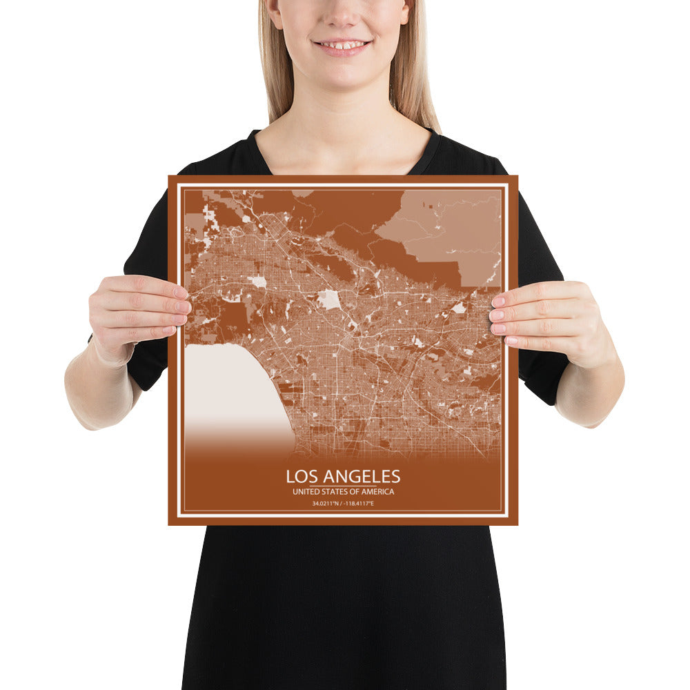 Los Angeles Brown and White Paper Map