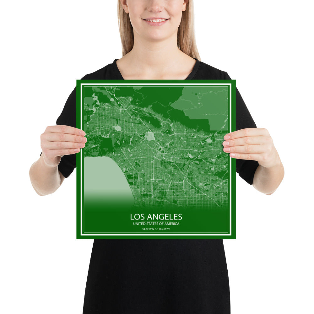 Los Angeles Green and White Paper Map