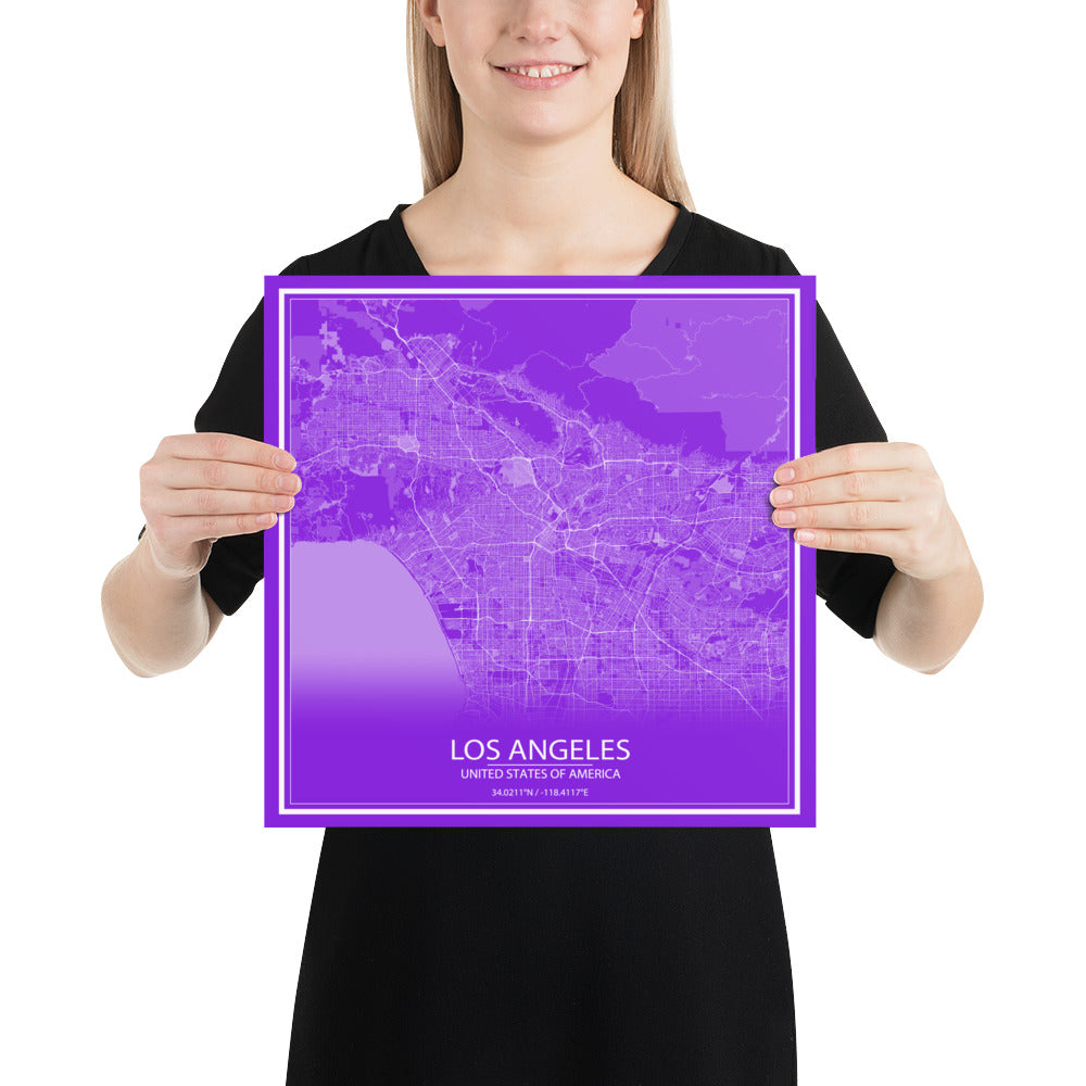 Los Angeles Purple and White Paper Map