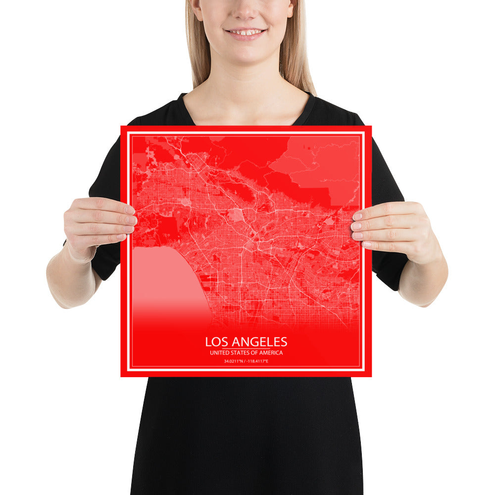 Los Angeles Red and White Paper Map