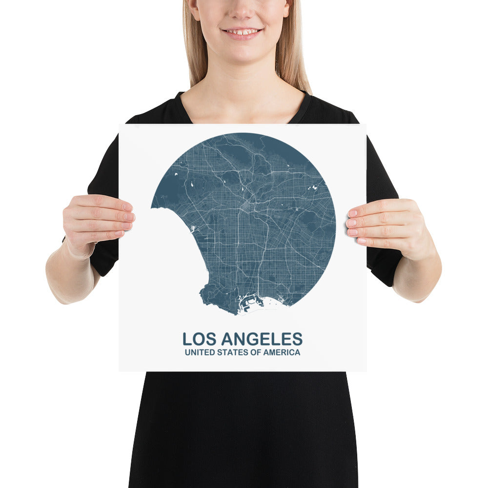 Los Angeles Circular Blue Paper Map