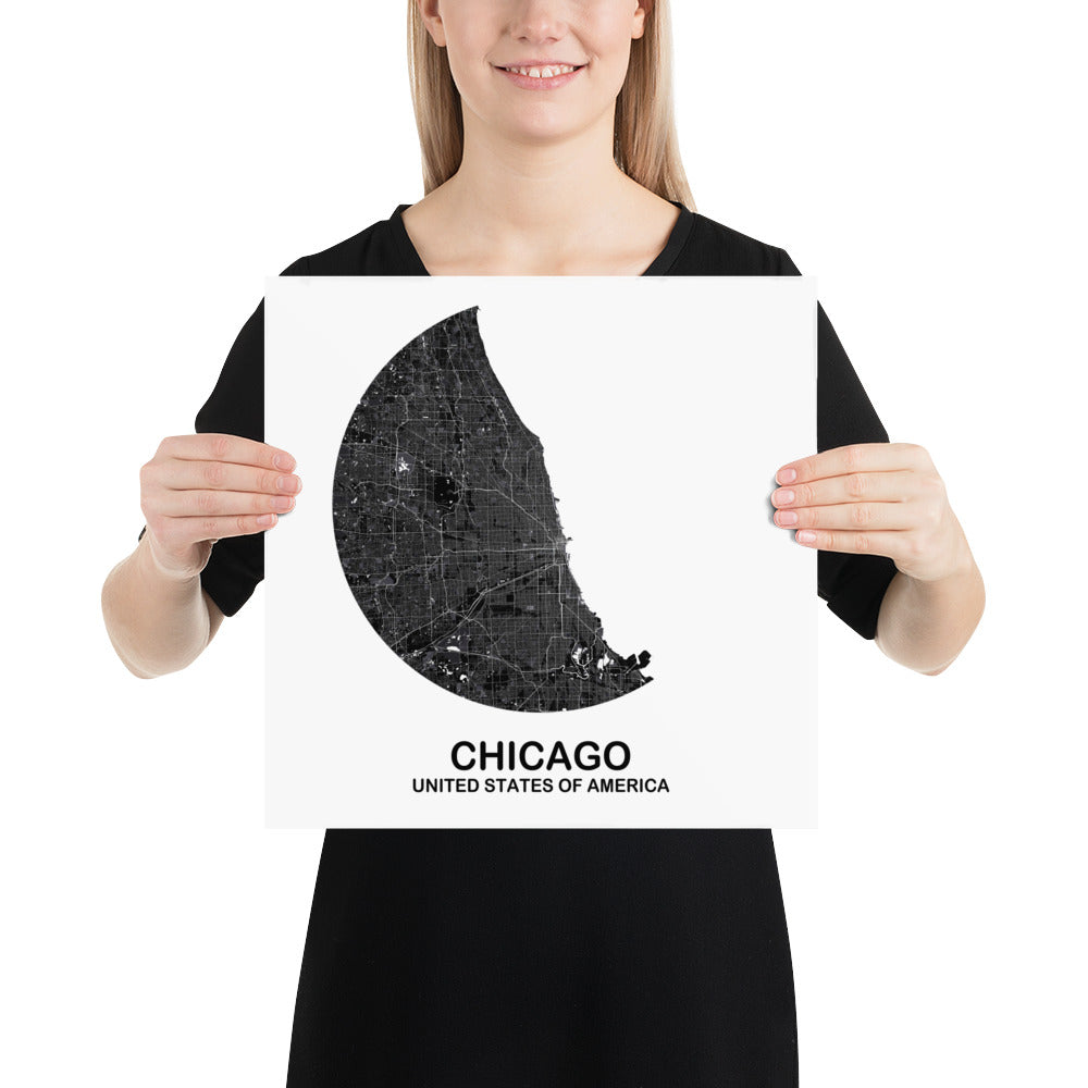 Chicago Circular Black Paper Map