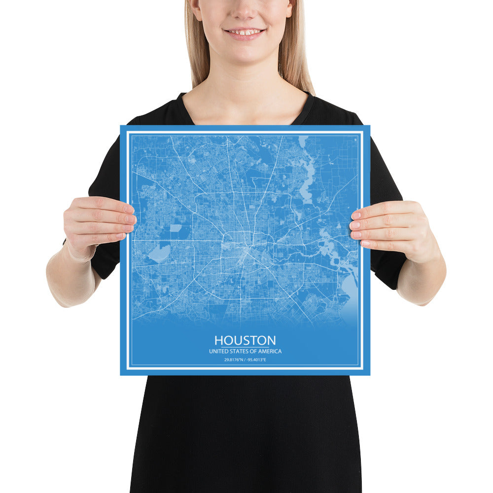 Houston Blue and White Paper Map