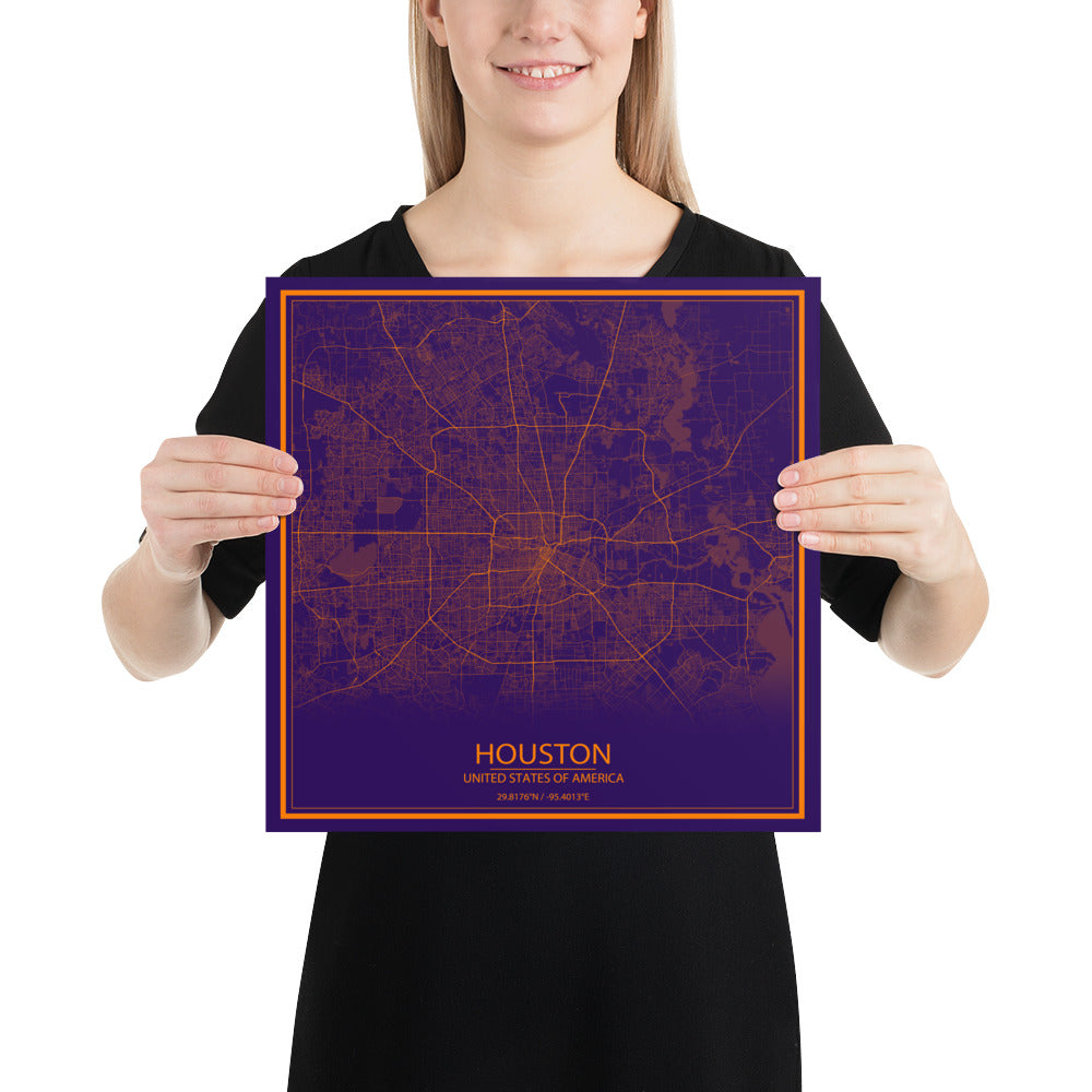 Houston Purple and Orange Paper Map