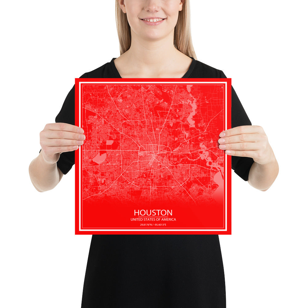 Houston Red and White Paper Map