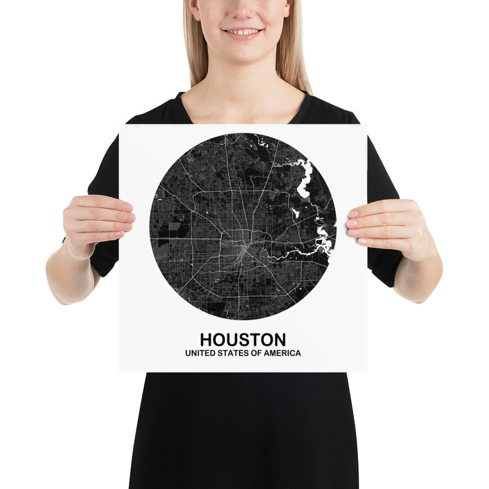 Houston Circular Black Paper Map